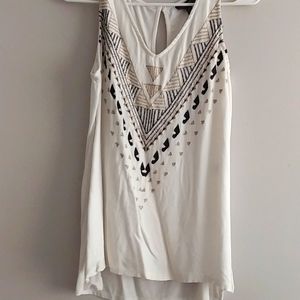 Apt. 9 Off White Tank with Black and Gold Embroidery